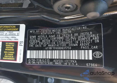 2017 Toyota Camry Xse from USA, damaged, VIN 4T1BF1FKXHU631750